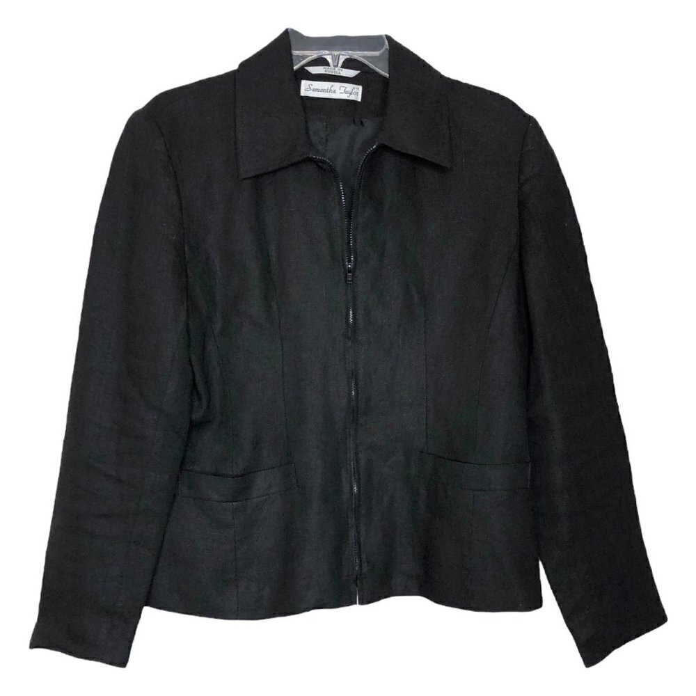 Samantha TAYLOR - Black Linen Zip Front Jacket Blazer Academia - Size 6